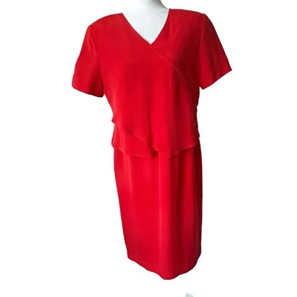 Shomi by Miller Shor Red Dress 100% Silk Short Sleeve Dress SZ 12